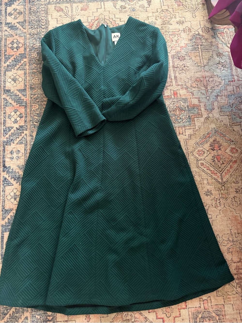 Anne Klein Deep Teal Textured Fit-and-Flare Dress